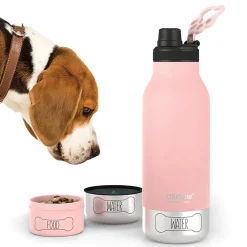 ASOBU Buddy 3-in-1 Water Bottle with Removable Dog Bowl & Food Compartment, 32 oz., Pink (SDB2)