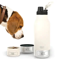 ASOBU Buddy 3-in-1 Water Bottle with Removable Dog Bowl & Food Compartment, 32 oz., White (SDB2)