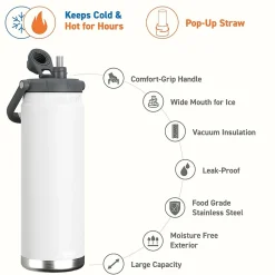 ASOBU Canyon Stainless Steel Vacuum Insulated Water Bottle, 50 oz., White (ADNATMF7W)