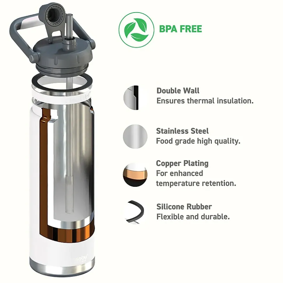 ASOBU Canyon Stainless Steel Vacuum Insulated Water Bottle, 50 oz., White (ADNATMF7W)