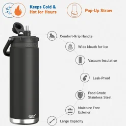 ASOBU Canyon Stainless Steel Vacuum Insulated Water Bottle, 50 oz., Black (ADNATMF7BK)