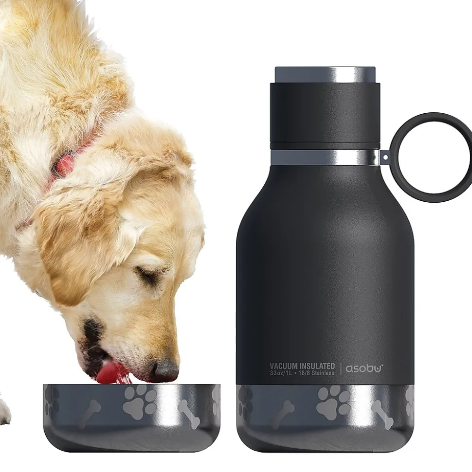 ASOBU Insulated Water Bottle with Removable Dog Bowl, 33 oz., Black (NA-SDB1)