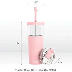 ASOBU Marina See-Through Triton Tumbler with Flexible Straw, 28 oz., Pink (ICT400)