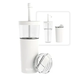 ASOBU Marina See-Through Triton Tumbler with Flexible Straw, 28 oz., White (ICT400)