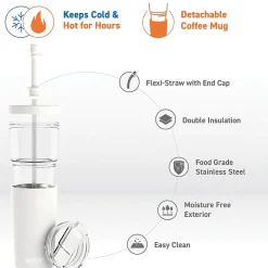 ASOBU Marina See-Through Triton Tumbler with Flexible Straw, 28 oz., White (ICT400)