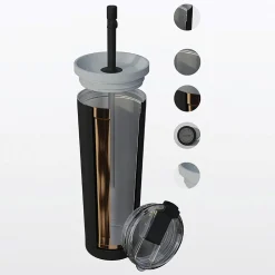 ASOBU Ocean Double-Walled Vacuum-Insulated Stainless Steel Travel Tumbler with Flexible Straw & Dual Lids, 27 oz., Pink (ICT27)