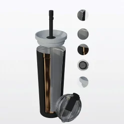 ASOBU Ocean Double-Walled Vacuum-Insulated Stainless Steel Travel Tumbler with Flexible Straw & Dual Lids, 27 oz., Red (ICT27)