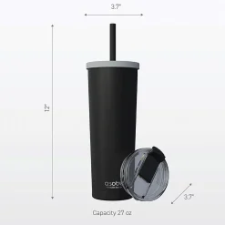 ASOBU Ocean Double-Walled Vacuum-Insulated Stainless Steel Travel Tumbler with Flexible Straw & Dual Lids, 27 oz., Red (ICT27)