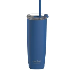 ASOBU 20-Ounce Aquilina Double-Wall-Insulated Stainless Steel Tumbler with Straw, Blue (NA-BF23B)
