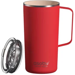 ASOBU Stainless Steel Double Wall Insulated Travel Mug, 20 oz., Red (ADNANASM90R)