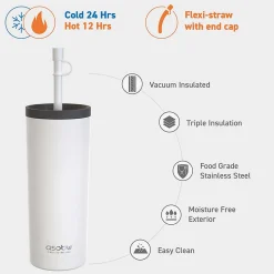 ASOBU Super Sippy Insulated Coffee Tumbler, 20 oz., White (NA-ICT200)