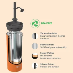 ASOBU Super Sippy Insulated Coffee Tumbler, 20 oz., Orange (NA-ICT200)