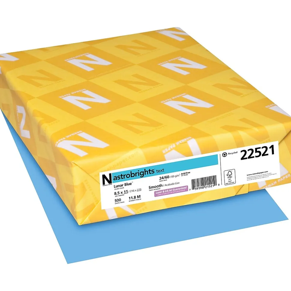 Astrobrights Colored Paper, 24 lbs., 8.5" x 11", Lunar Blue, 500 Sheets/Ream (22521/21528)