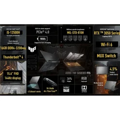 Asus TUF F15 15.6" FHD 144Hz Gaming Laptop, NVIDIA GeForce RTX 3050, Intel Core i5-12500H, 16GB RAM, 512GB SSD, Windows 11