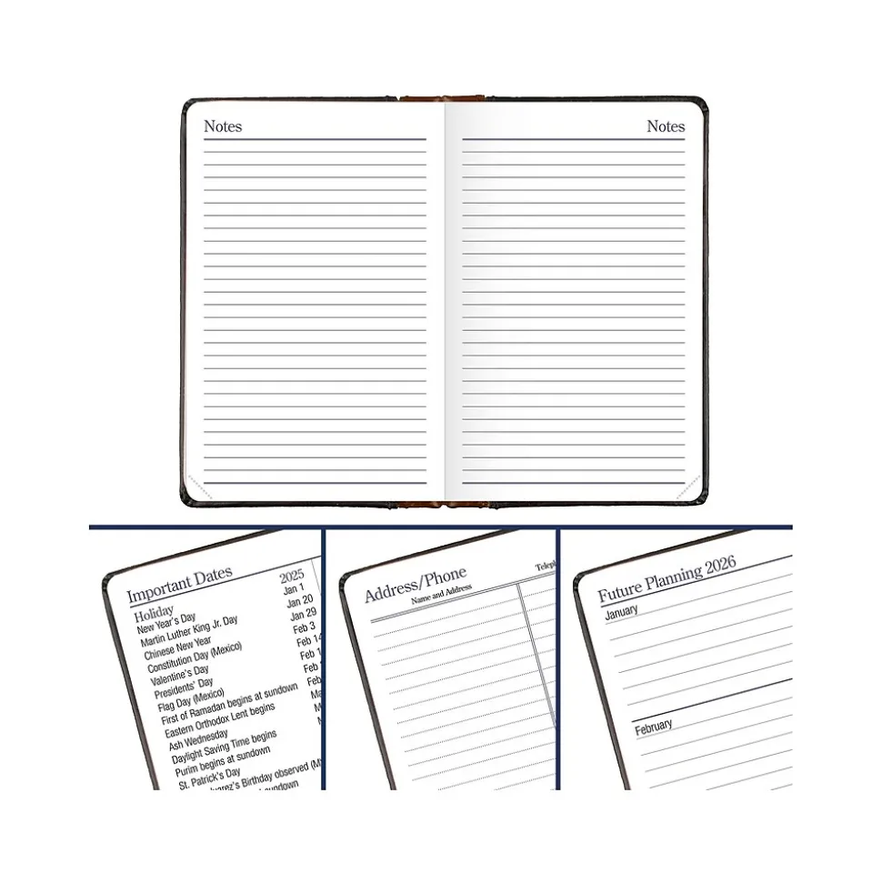 AT-A-GLANCE Fine Diary Pocket Hardcover 2025 Weekly and Monthly Diary, 2.75" x 4.25", Ruled, Black/Brown (74-01-05-25)