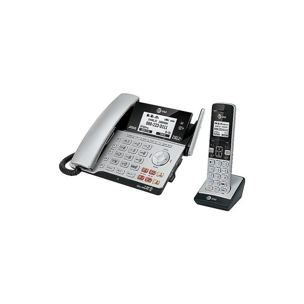 AT&T Connect to Cell 2-Line Cordless VOIP Phone with Digital Answering, Black/Silver (TL86103)