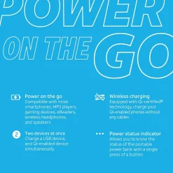 AT&T Portable Wireless Suction Power Bank, 10,000 mAh, Black (QPB10-BLK)