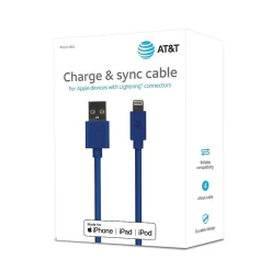 AT&T PVC Charge and Sync Lightning Cable, 4 ft., Blue (PVLC1-BLU)
