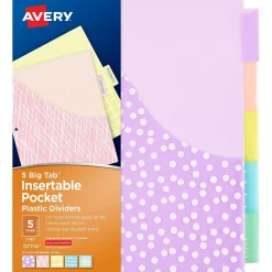 Avery Big Tab Insertable Plastic Dividers with Pocket, 5 Tabs, Multicolor Pastel (07714)