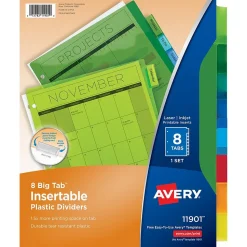 Avery Big Tab Insertable Plastic Dividers, 8 Tabs, Multicolor, 24 Sets/Carton (11903)