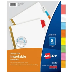 Avery Big Tab Insertable Paper Dividers, 8 Tabs, White with Multicolor Tabs (11123)
