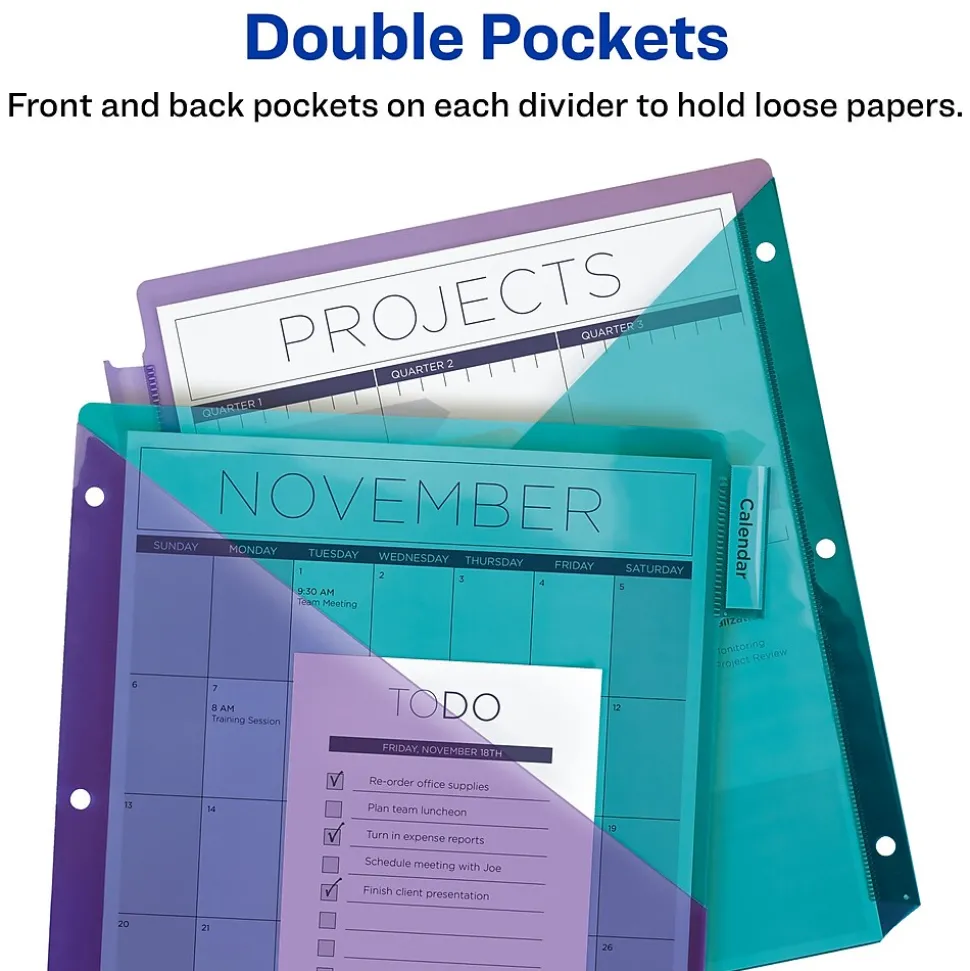 Avery Big Tab Insertable Plastic Dividers with 2 Pockets, 8 Tabs, Two-Tone Multicolor (11983)