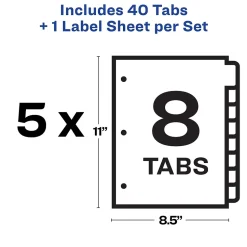 Avery Big Tab Print & Apply Label Blank Dividers, 8-Tab, Clear, 5/Set (11493)