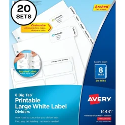Avery Big Tab Printable Paper Dividers with Large White Labels, 8 Tabs, White, 20 Sets/Pack (14441)