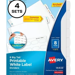 Avery Big Tab Printable Paper Dividers with White Labels, 8 Tabs, 4 Sets/Pack (14433)