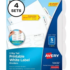 Avery Big Tab Printable Paper Dividers with White Labels, 5 Tabs, 4 Sets/Pack (11432)