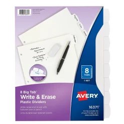 Avery Big Tab Write & Erase Plastic Dividers, 8 Tabs, White (16371)