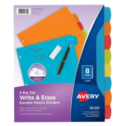 Avery Big Tab Write & Erase Plastic Divider, 8 Tabs, Multicolor, 1 Set (16130)