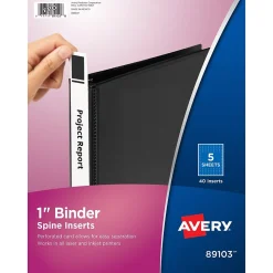 Avery Binder Spine Inserts, For 1 Inch Ring Binders, 40 Cardstock View Binder Spine ID Inserts (89103)