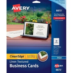 Avery Clean Edge Business Cards, 2" x 3 1/2", Linen Textured White, 200 Per Pack (8873)