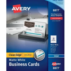 Avery Clean Edge Business Cards, 2" x 3 1/2", Matte White, 400 Per Pack (8877)