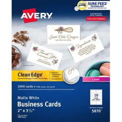 Avery Clean Edge Business Cards, 2" x 3 1/2", Matte White, 2000 Per Pack (5870)