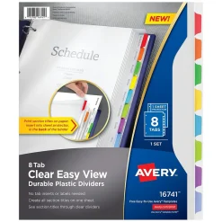 Avery Clear Easy View Plastic Dividers, 8 Tabs, Multicolor (16741)