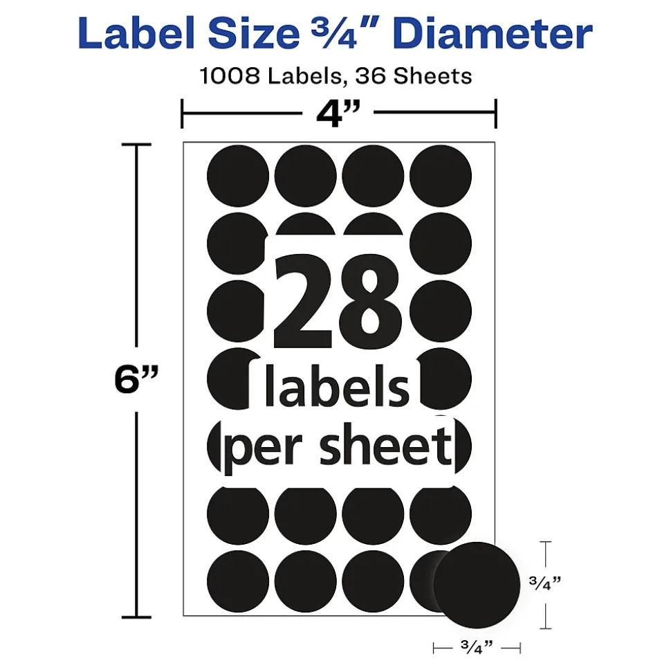 Avery Color-Coding Labels on 4" x 6" Sheets, 3/4" Dia, Black, Non-Printable, 1,008 Labels/Pack (5459)