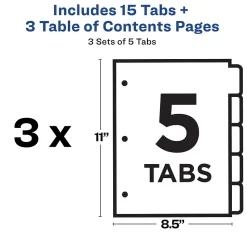 Avery Customizable Table of Contents Dividers, 5-Tab, Multicolor, 3 Sets/Pack (11070)