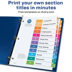 Avery Customizable Table of Contents Dividers, 12-Tab, Multicolor, 3 Sets/Pack (11073)