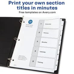 Avery Customizable Table of Contents Dividers, Ready Index Printable Section Titles, Preprinted 1-5 White Tabs, 3 Sets (11075)