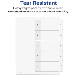 Avery Customizable Table of Contents Dividers, Ready Index Printable Section Titles, Preprinted 1-5 White Tabs, 3 Sets (11075)