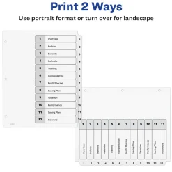 Avery Customizable Table of Contents Dividers, 12-Tabs, White, 3 Sets/Pack (11078)