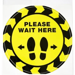 Avery Directional "Please Wait Here" Preprinted Floor Decals, 10.5" Diameter, Yellow/Black, 5/Pack (83020)