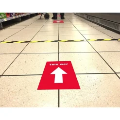 Avery Directional "This Way" Preprinted Floor Decals, 8" x 10.5", Red/White, 5/Pack (83091)