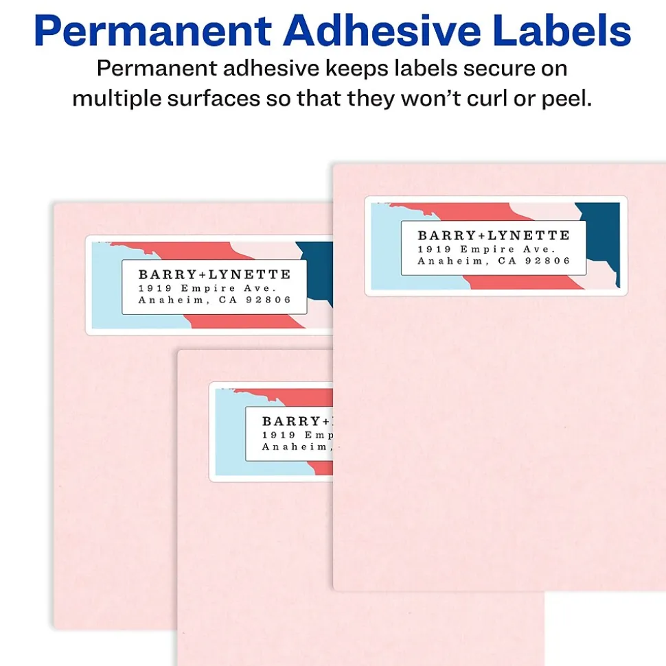 Avery Easy Peel Inkjet Address Labels, 1-1/3" x 4", White, 350 Labels/Pack (8162)