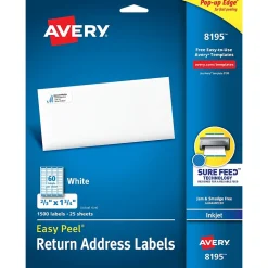 Avery Easy Peel Inkjet Return Address Labels, 2/3" x 1-3/4", White, 1,500 Labels/Pack (18695)