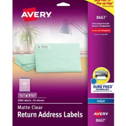 Avery Easy Peel Inkjet Return Address Labels, 2/3" x 1-3/4", Clear, 2,000 Labels/Pack (8667)