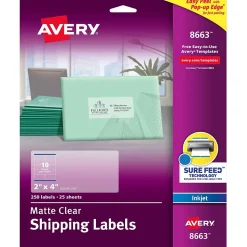 Avery Easy Peel Inkjet Shipping Labels, 2" x 4", Clear, 250 Labels/Pack (8663)