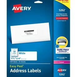 Avery Easy Peel Laser Address Labels, 1-1/3" x 4", White, 350 Labels/Pack (5262)